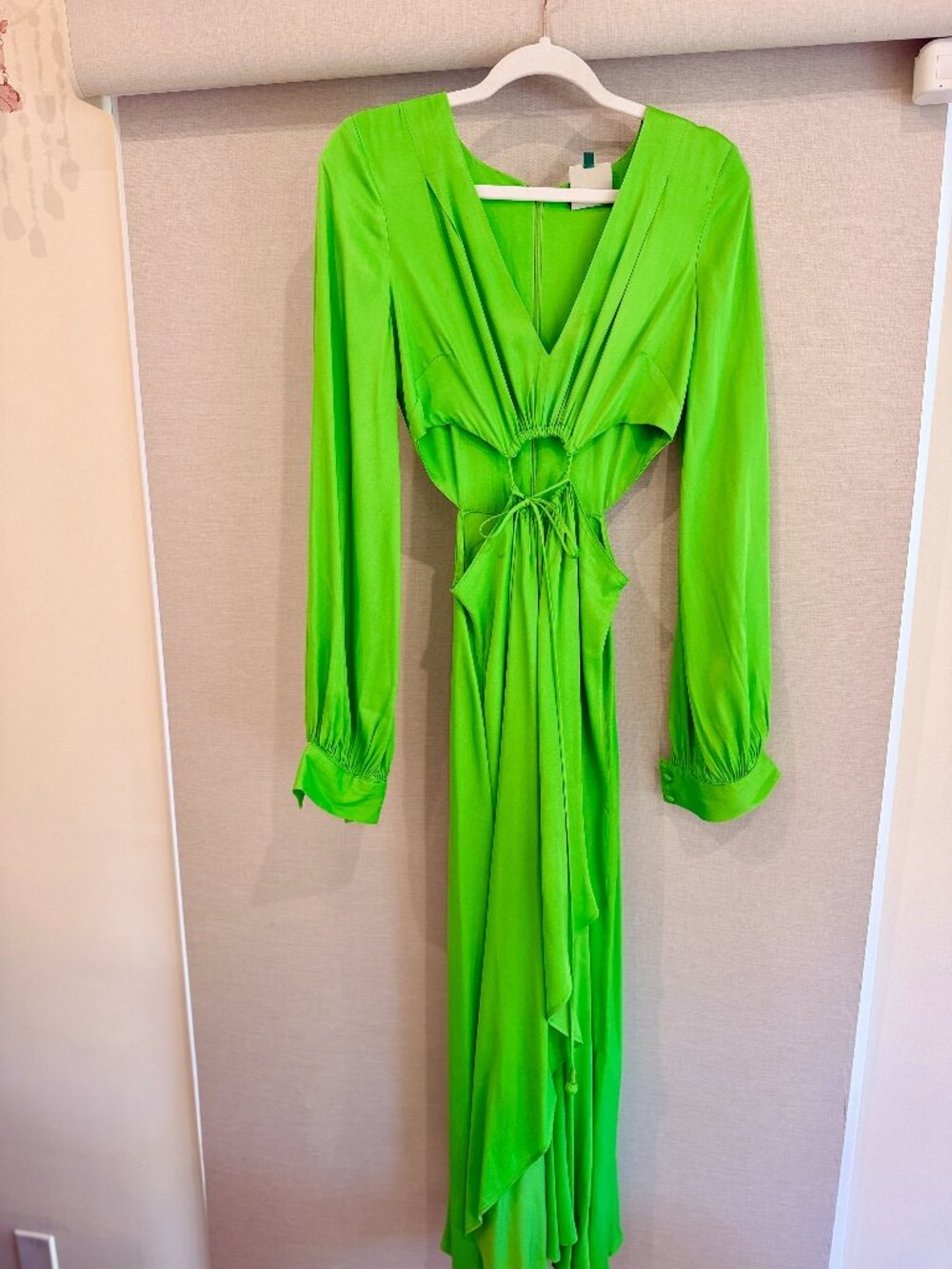 Farm Rio Neon Green Cutout Long Sleeve Maxi Dress Size S Saks